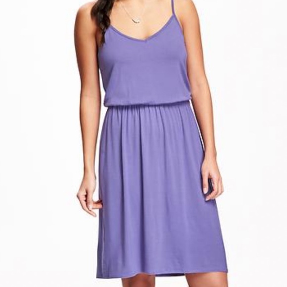 Old Navy Cami Racerback Midi Dress Cinch Elastic Waist Fit & Flare Violet Purple - Picture 7 of 10
